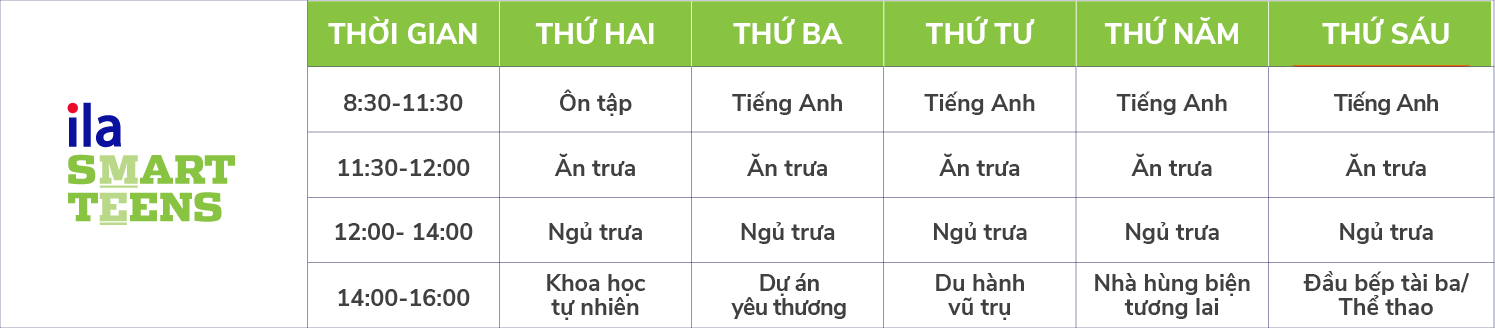 Lịch học Smart Teens